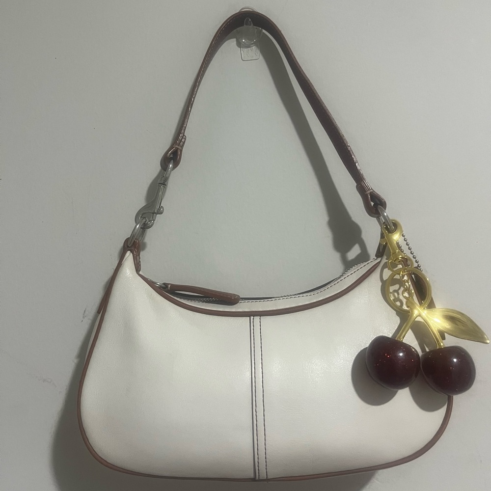 Coach  Hampton Demi Hobo In Cream/Brown Leather Mini Bag 7593